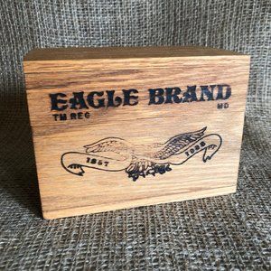 Vintage Eagle Brand Wood Recipe Card Box Advertising Logo